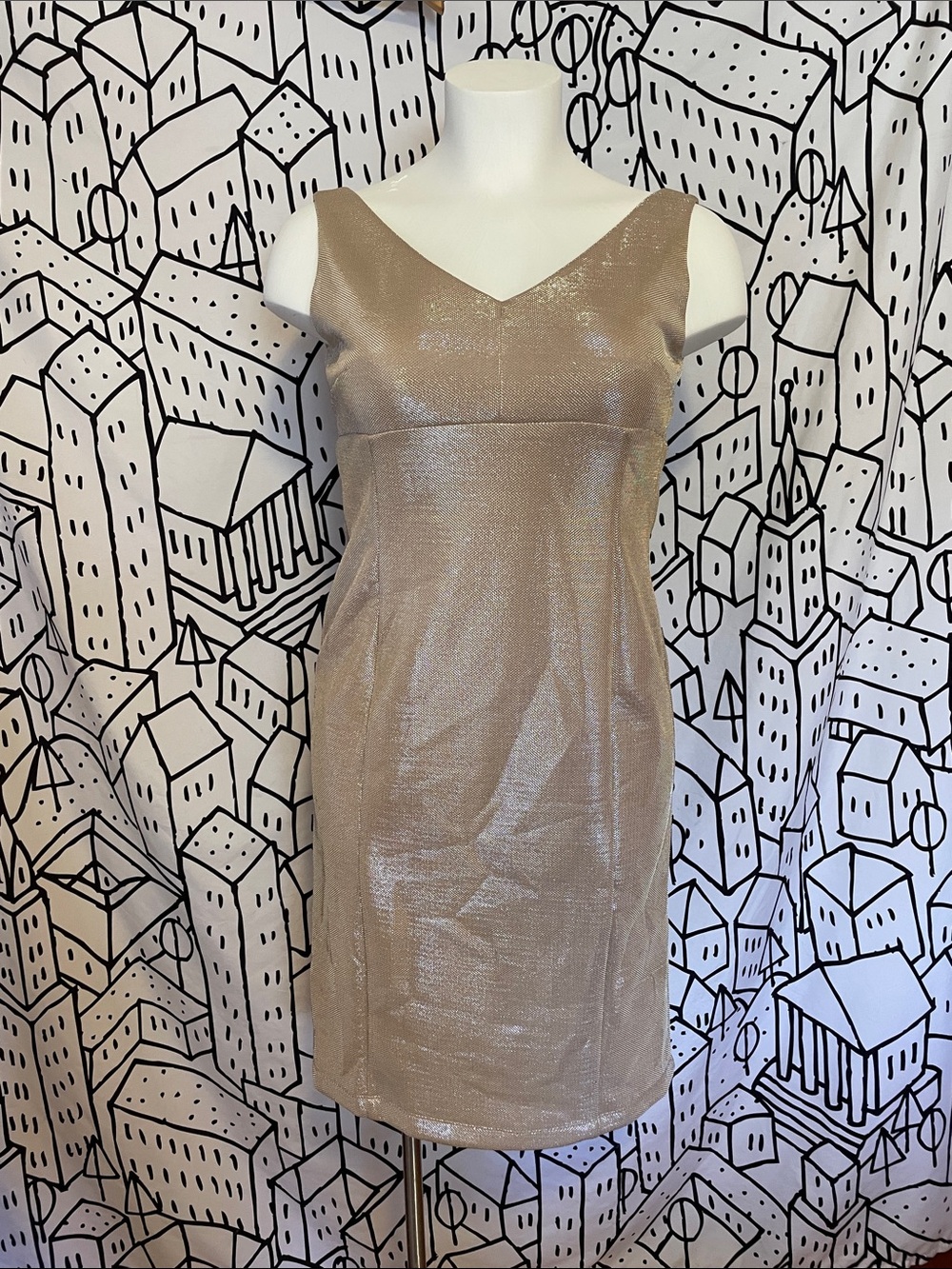 RN studio - Sleeveless V-Neck Metallic Tan Cocktail Dress 16